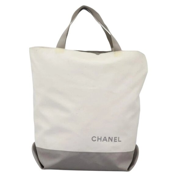CHANEL Hand Bag Nylon 2way White Gray Silver CC Auth - Picture 3 of 16
